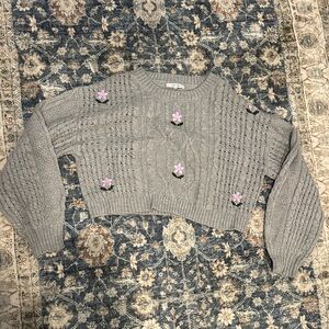 Love Tree Gray Sweater with Purple Floral Details